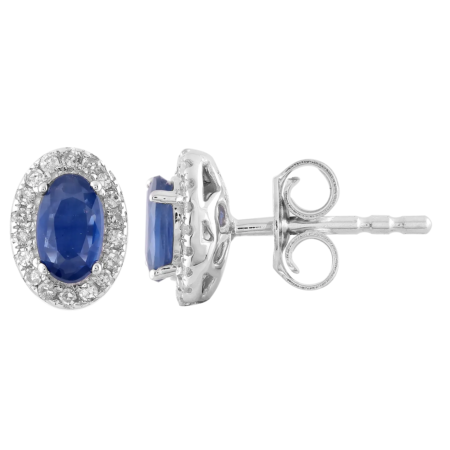 Sapphire Stud Earrings with 0.10ct Diamonds in 9K White Gold