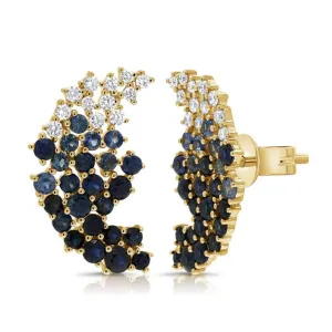 Scattered Blue Sapphire   Diamond Statement Earrings