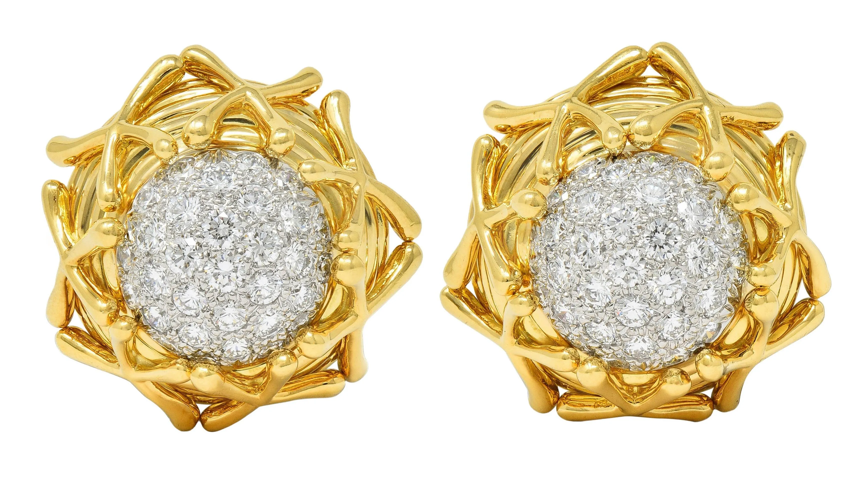 Schlumberger Tiffany & Co. Diamond Platinum 18 Karat Gold Vintage Multiplication Ear-Clip Earrings