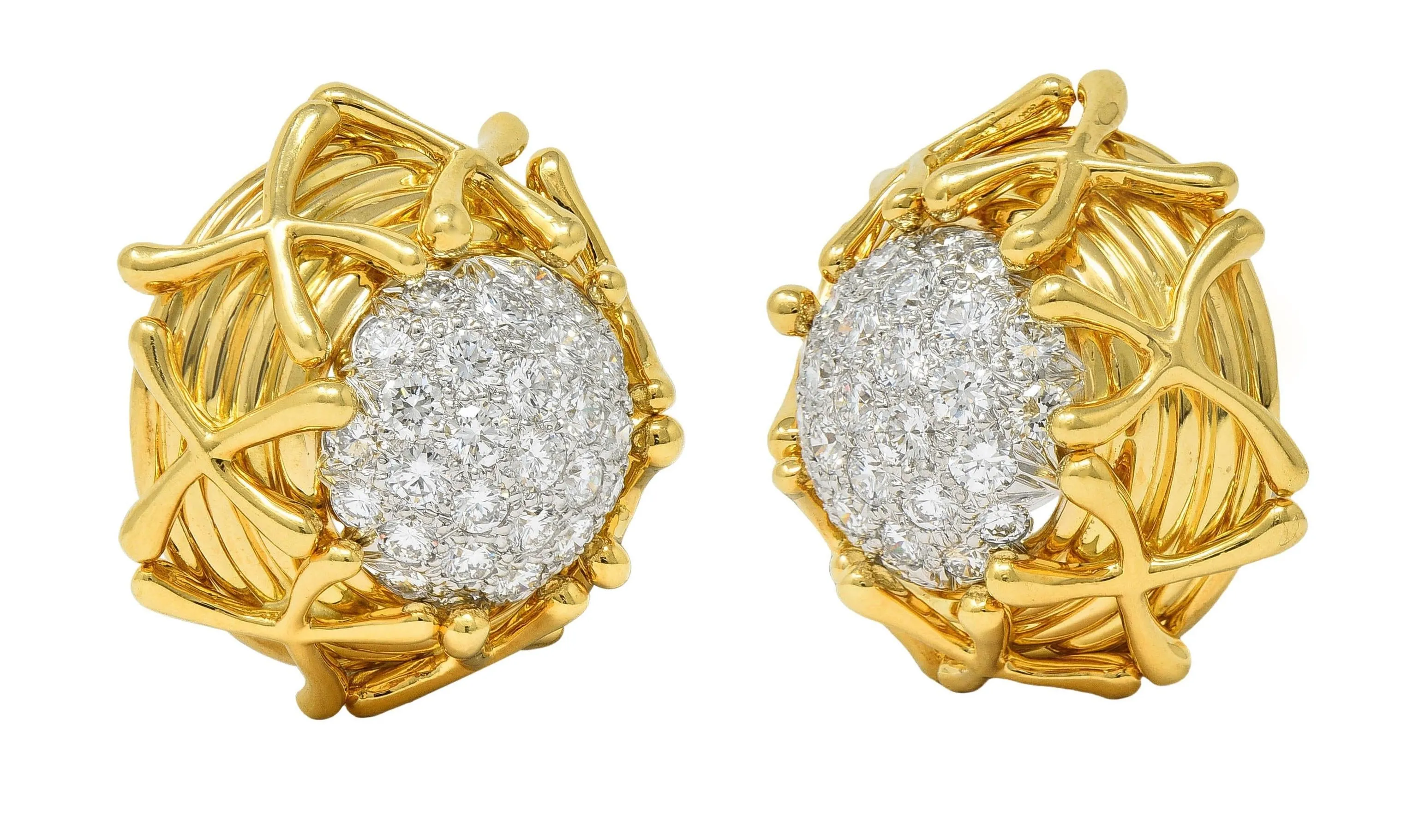 Schlumberger Tiffany & Co. Diamond Platinum 18 Karat Gold Vintage Multiplication Ear-Clip Earrings