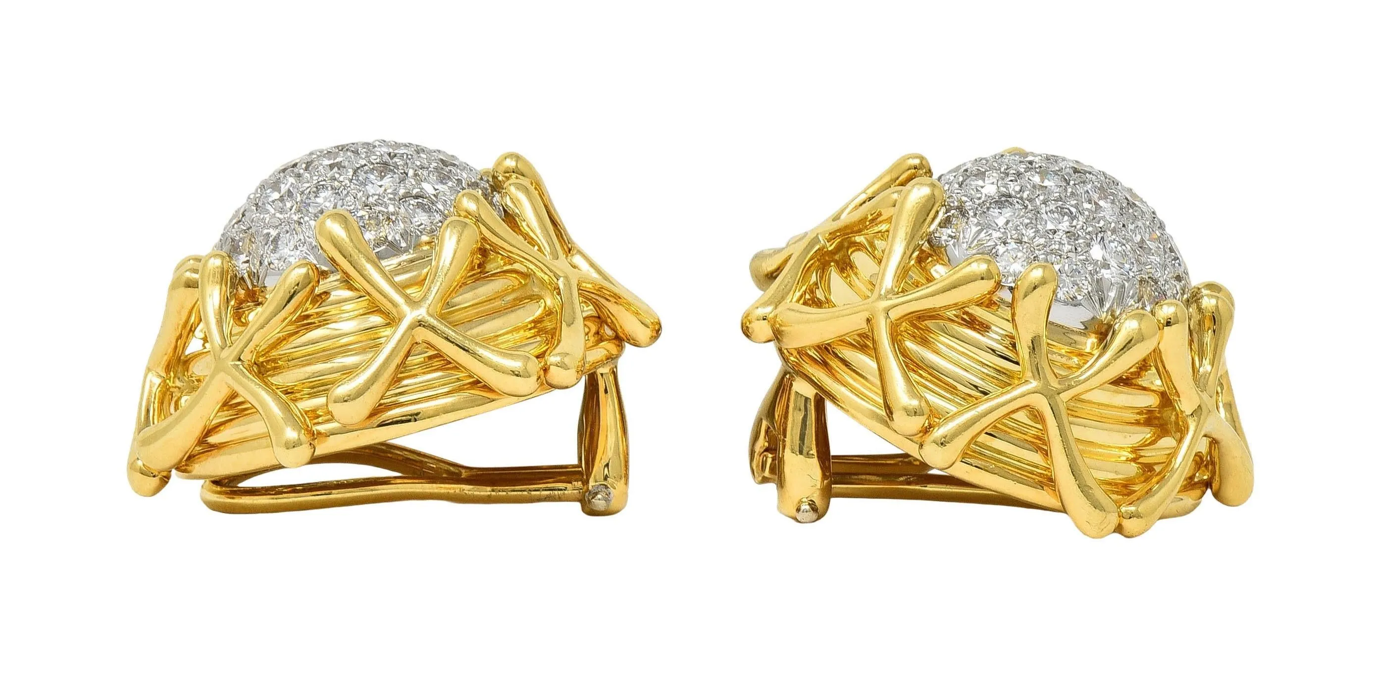Schlumberger Tiffany & Co. Diamond Platinum 18 Karat Gold Vintage Multiplication Ear-Clip Earrings
