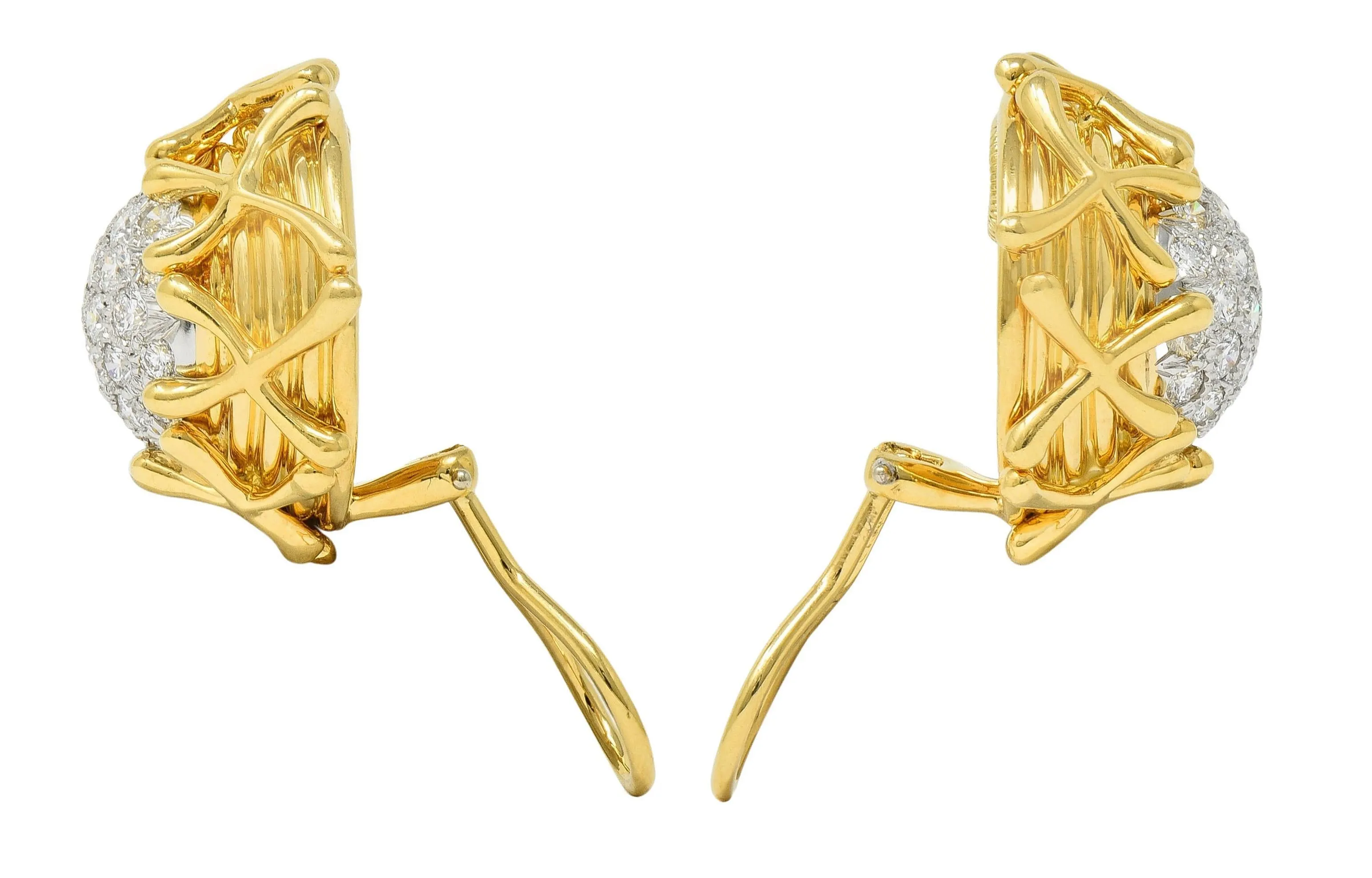 Schlumberger Tiffany & Co. Diamond Platinum 18 Karat Gold Vintage Multiplication Ear-Clip Earrings