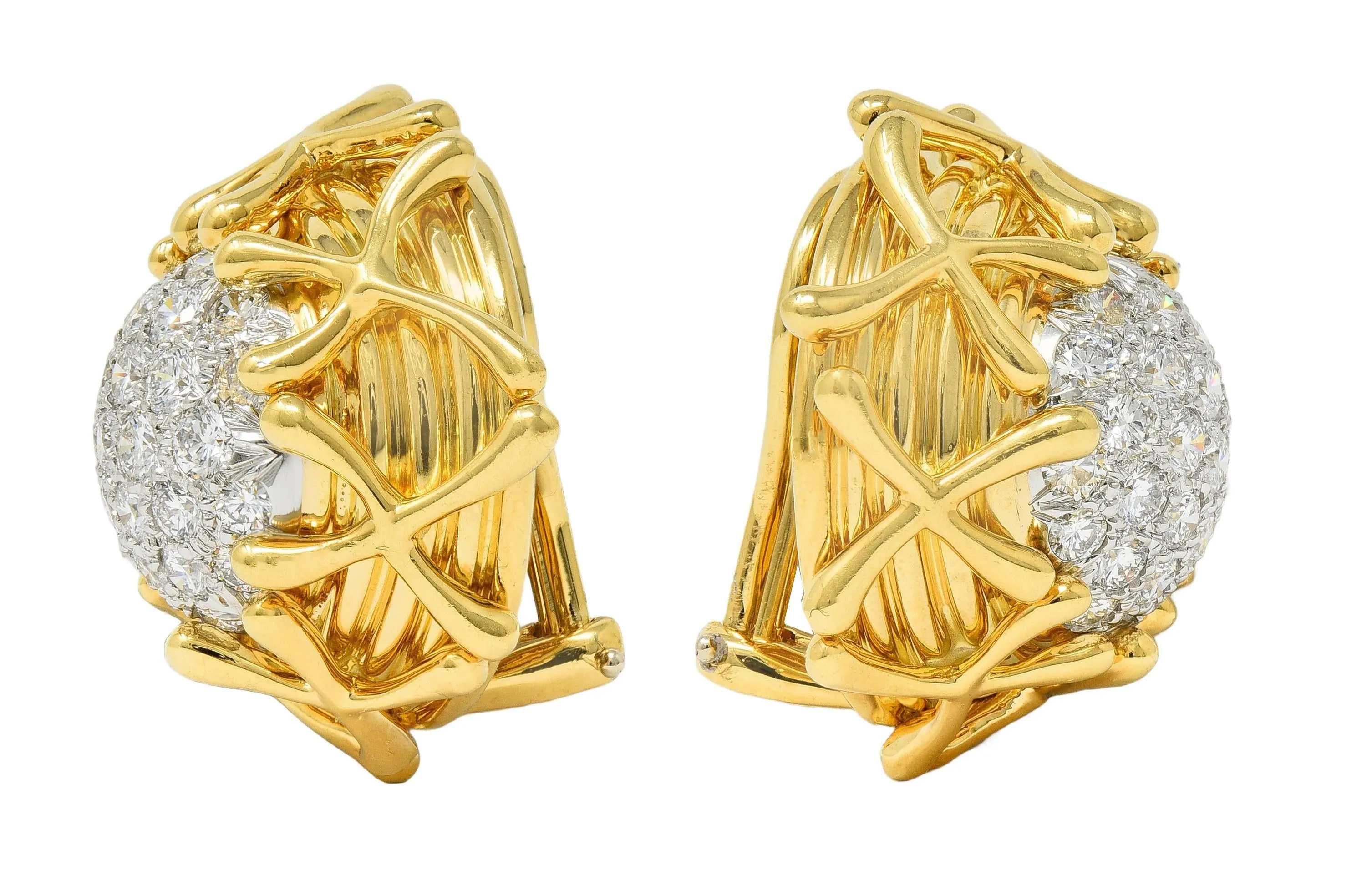 Schlumberger Tiffany & Co. Diamond Platinum 18 Karat Gold Vintage Multiplication Ear-Clip Earrings