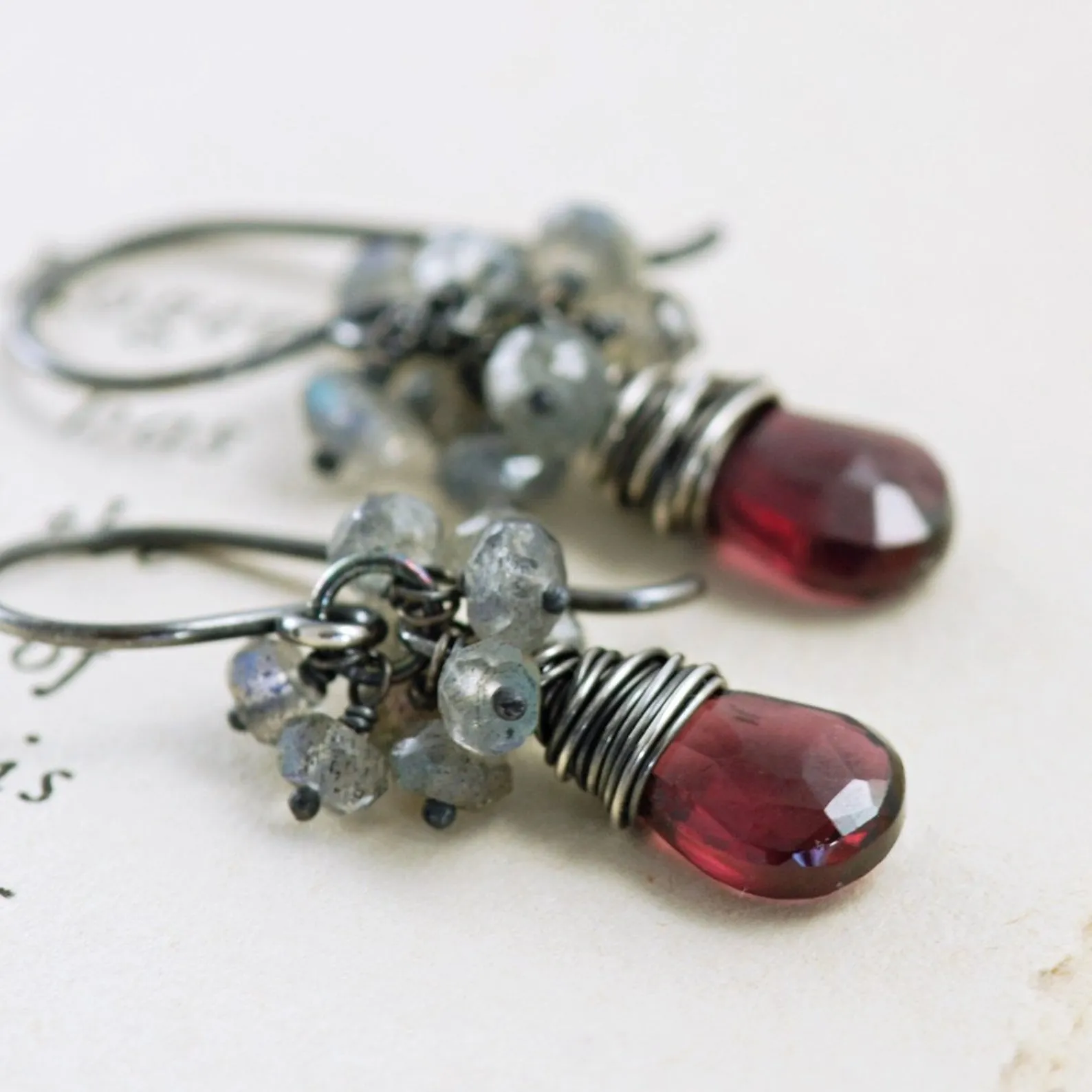 Seafoam Chalcedony Seed Pearl Earrings Handmade Gold Dangle Earrings with Pearl Clusters