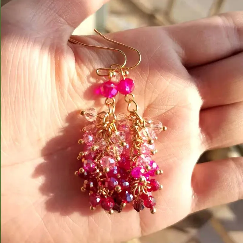 Seafoam Chalcedony Seed Pearl Earrings Handmade Gold Dangle Earrings with Pearl Clusters