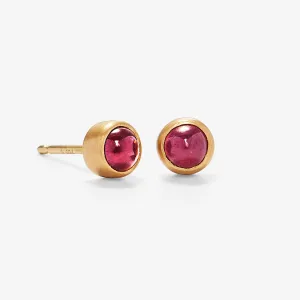 Sedona Cabochon Ruby Studs in 20K Peach Gold- 4mm