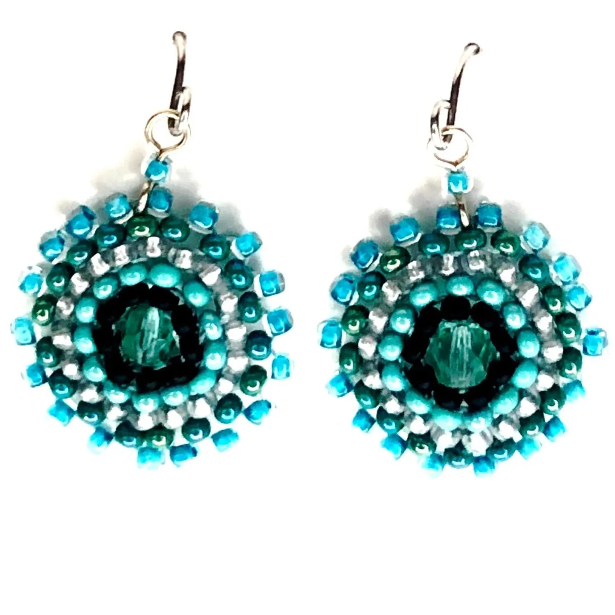 Seed Bead Starburst Earrings - Aqua/Black