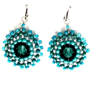 Seed Bead Starburst Earrings - Aqua/Black