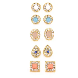 SET OF 5 CRYSTAL STUD  EARRINGS #SQTYG-0122 (GE11)