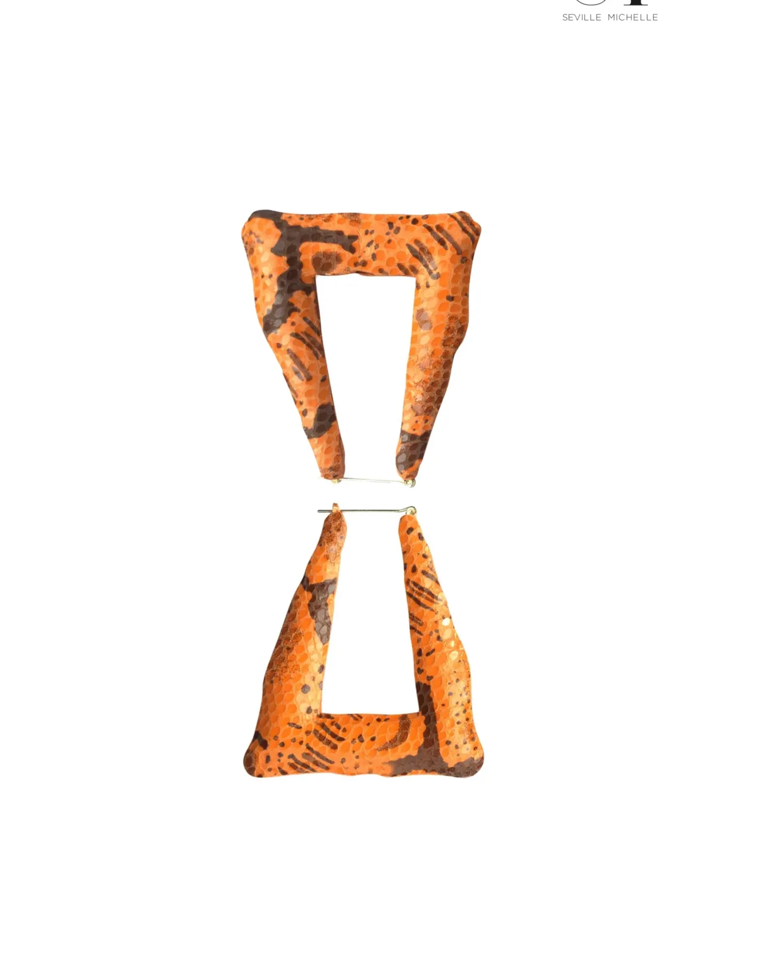 Seville Michelle Snake Print on Lamb Wrap Triangle Earrings in Yellow (Pumpkin)