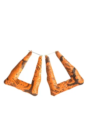Seville Michelle Snake Print on Lamb Wrap Triangle Earrings in Yellow (Pumpkin)