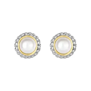 Silver & 18K Gold Popcorn Pearl Stud Earrings