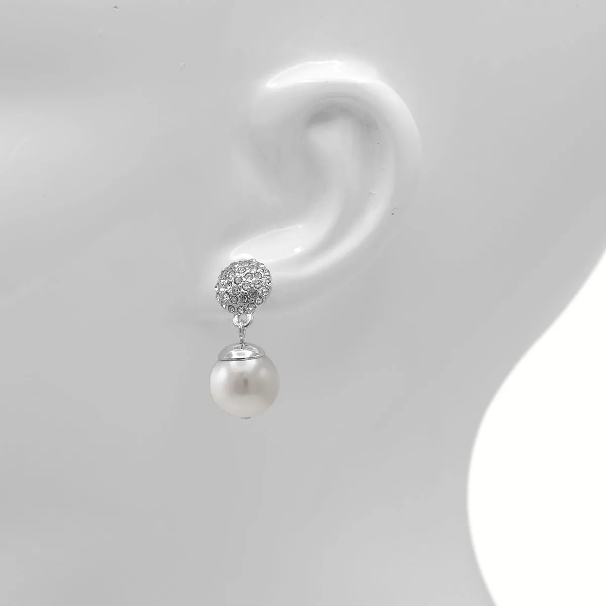 Silver And White Pearl Crystal Post Earrings#SQ321-1024-3565S (GD5)