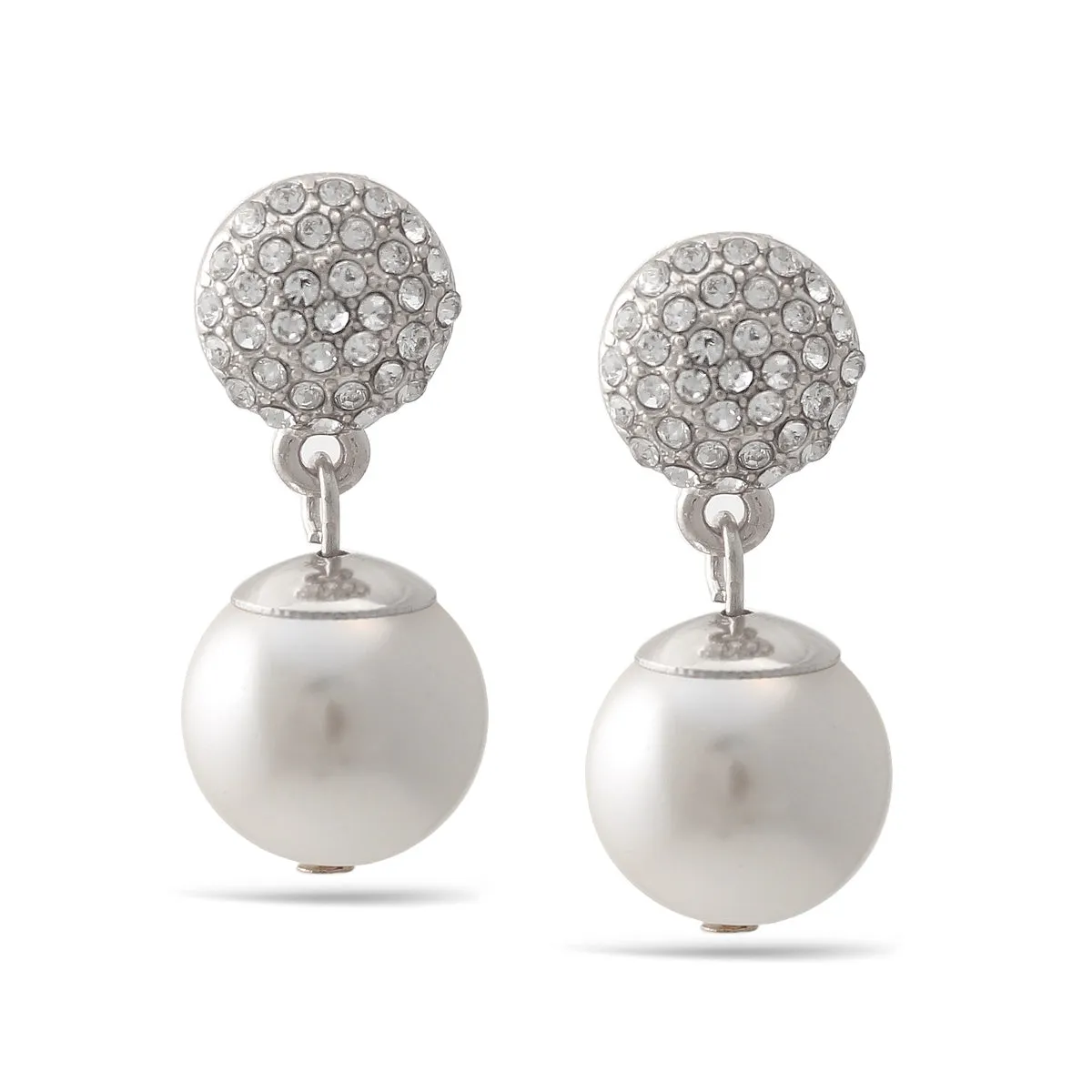 Silver And White Pearl Crystal Post Earrings#SQ321-1024-3565S (GD5)