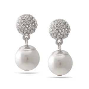 Silver And White Pearl Crystal Post Earrings#SQ321-1024-3565S (GD5)