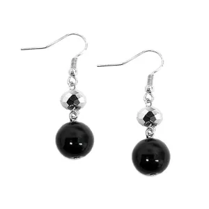 SILVER BLACK BEADED EARRINGS  #HNE92185_BLACK (RC5)