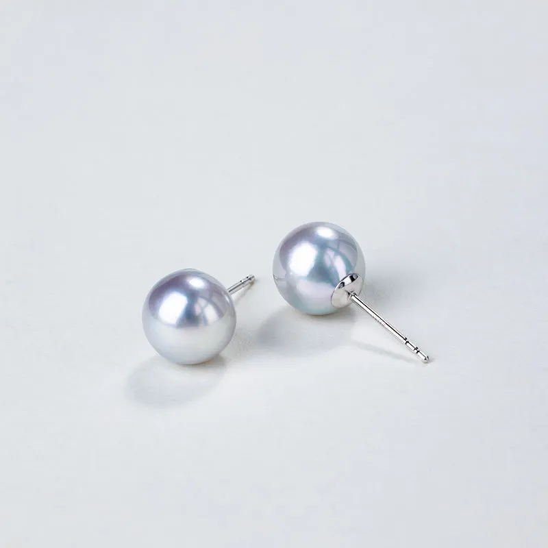 Silver Blue Baroque Akoya 18K Gold Classic Stud Earrings