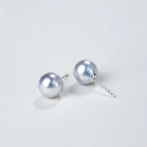 Silver Blue Baroque Akoya 18K Gold Classic Stud Earrings