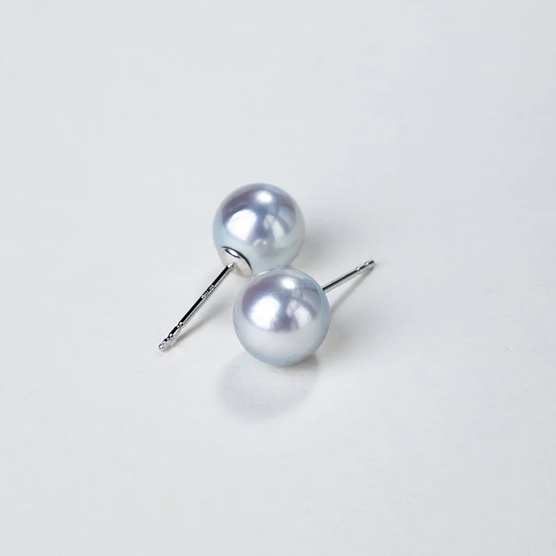 Silver Blue Baroque Akoya 18K Gold Classic Stud Earrings