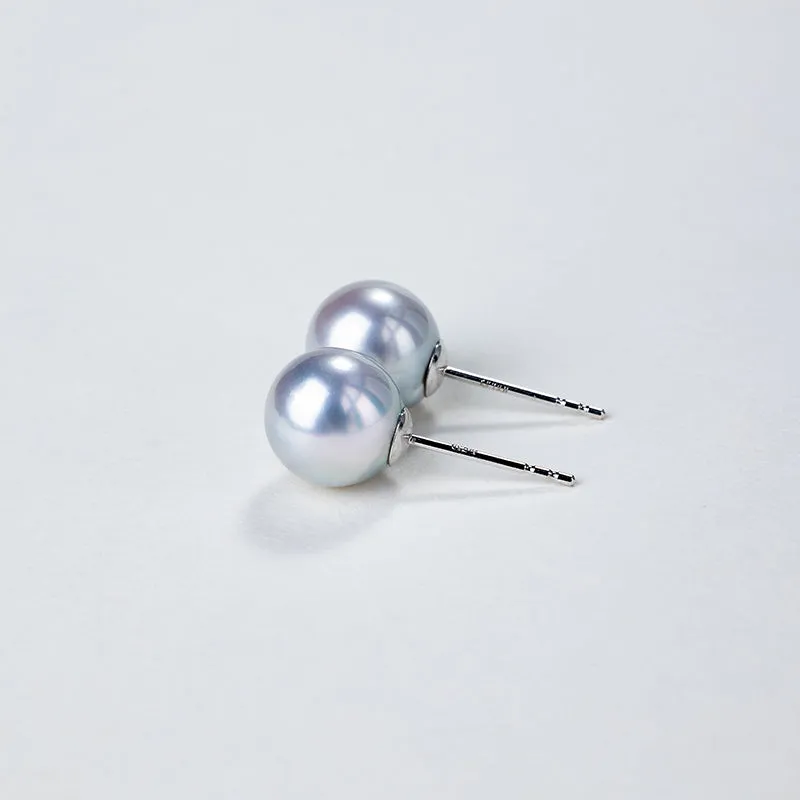 Silver Blue Baroque Akoya 18K Gold Classic Stud Earrings