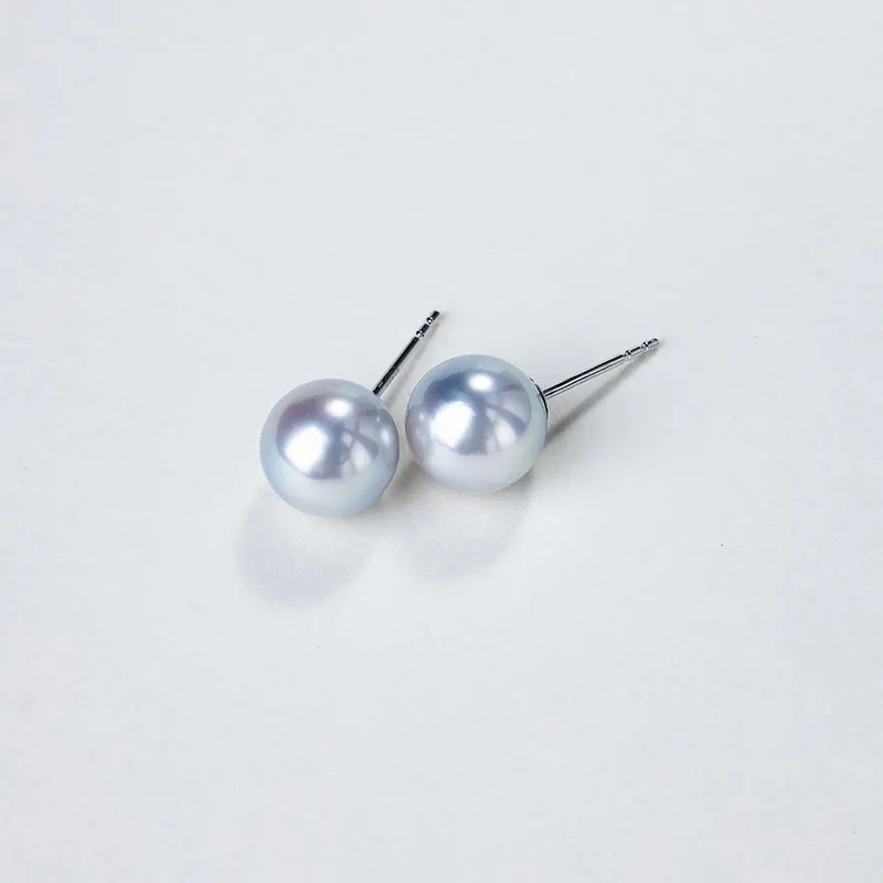 Silver Blue Baroque Akoya 18K Gold Classic Stud Earrings