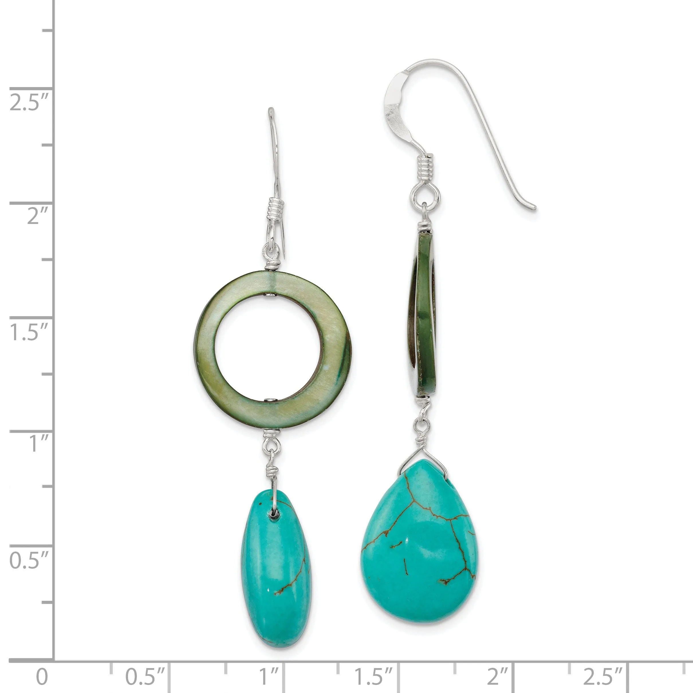 Silver Blue Green Mother Pearl Dangle Earrings
