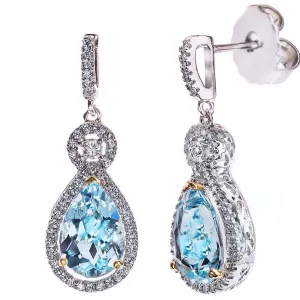 Silver Blue Topaz Victorian Teardrops with 18 KGP Prongs