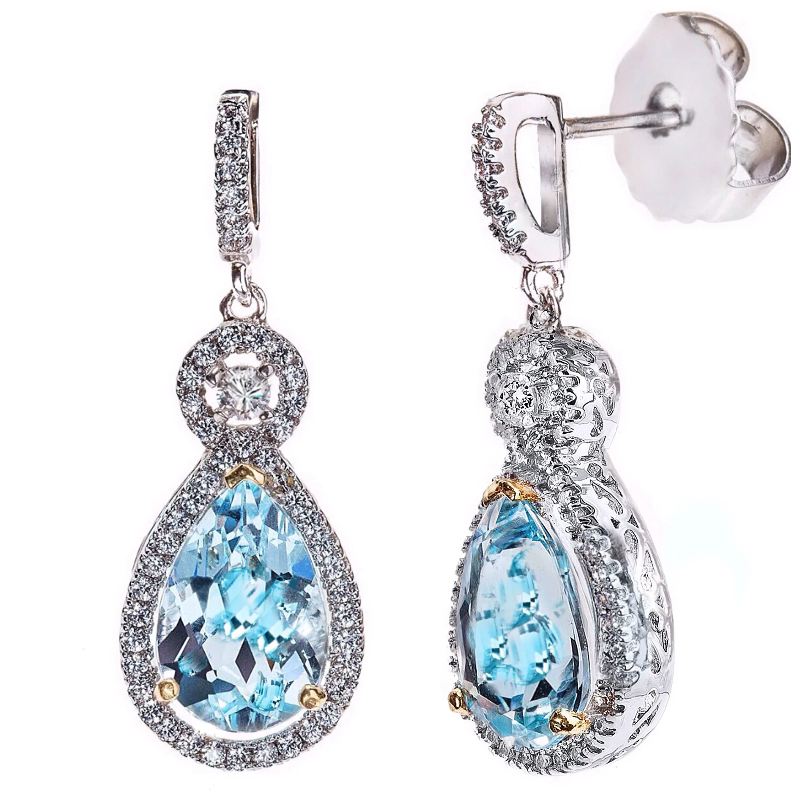 Silver Blue Topaz Victorian Teardrops with 18 KGP Prongs