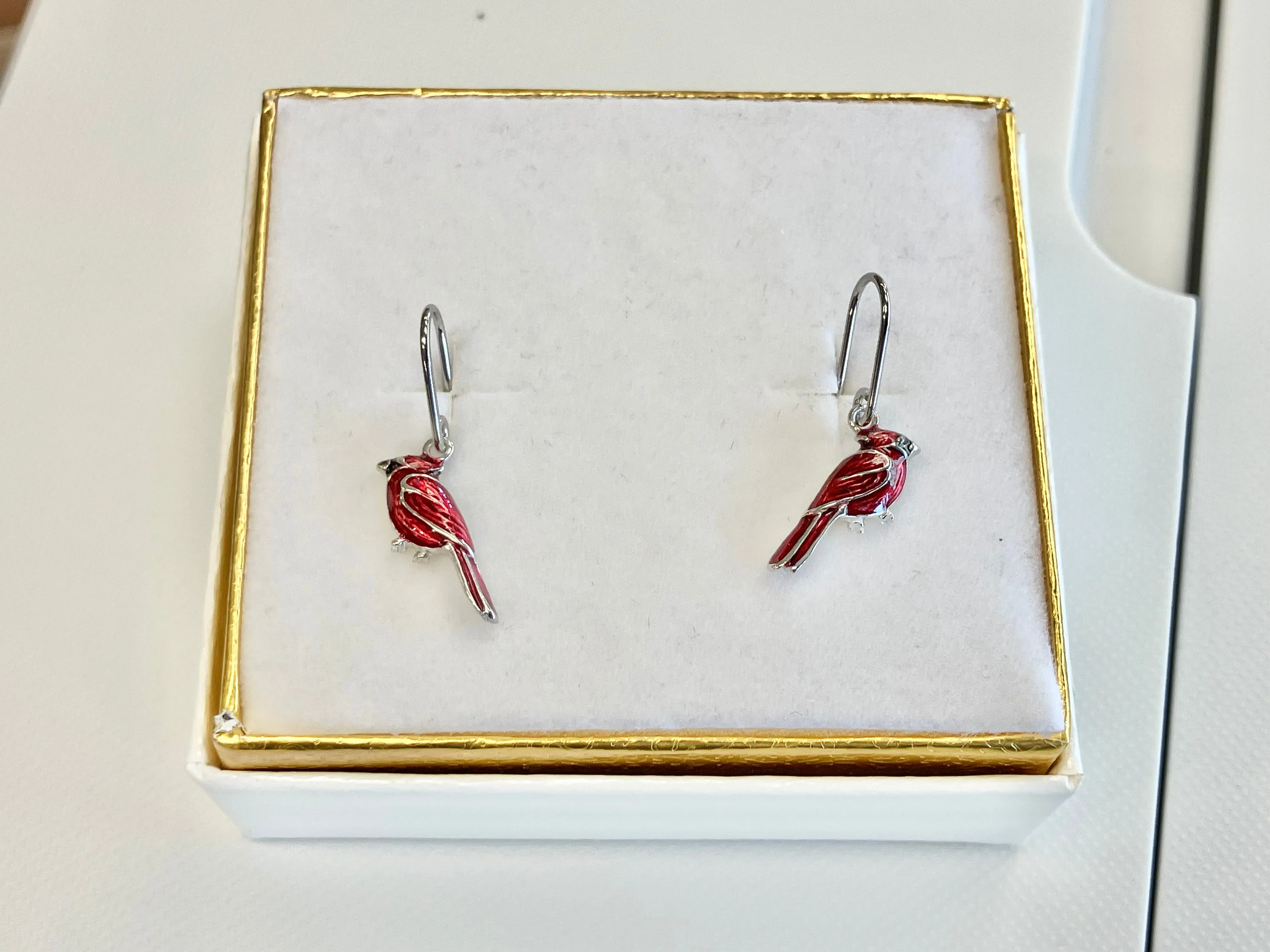 Silver Cardinal Dangle Earrings