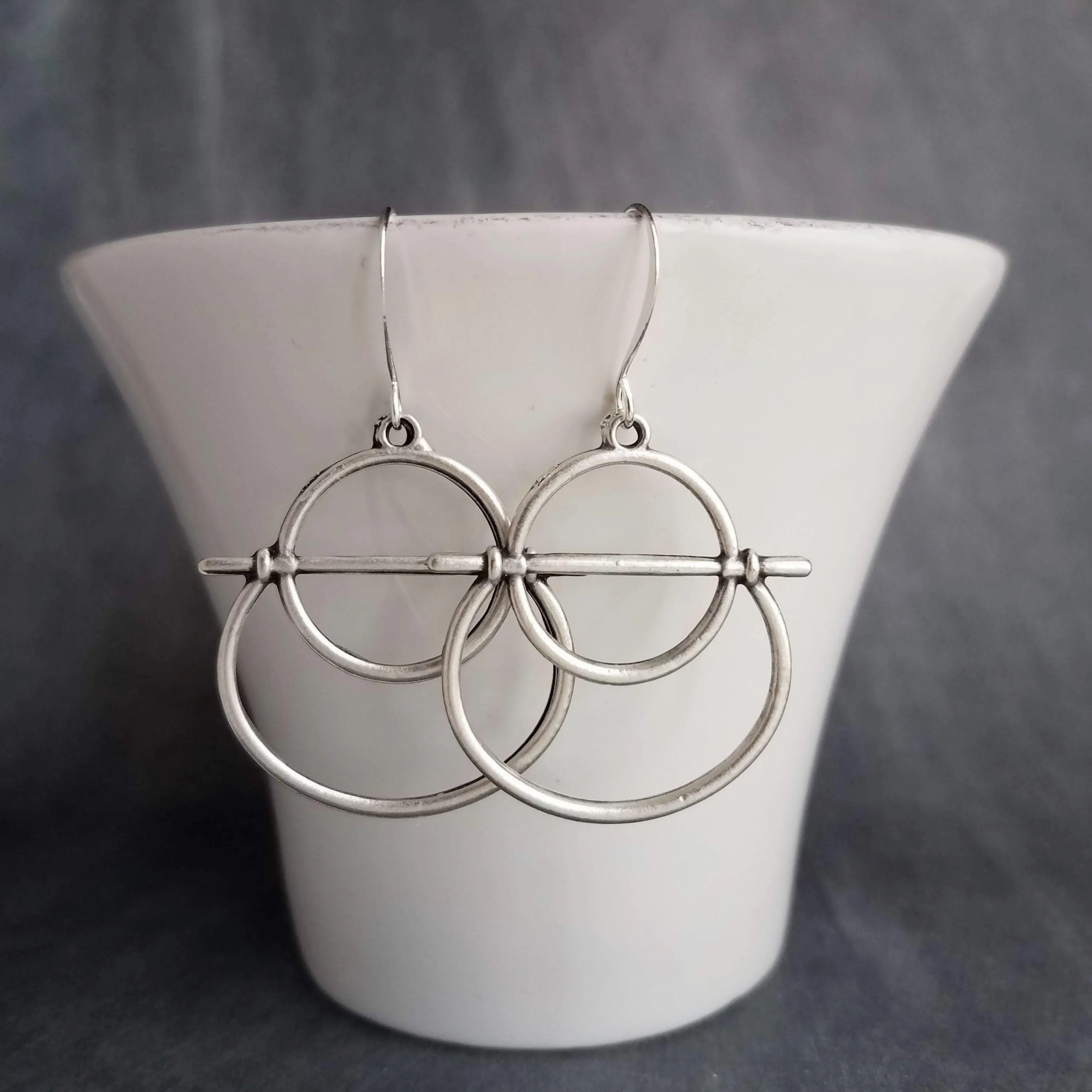 Silver Circle Earrings, oxidized silver earrings, pewter earrings, antique silver earrings, silver boho earrings, rustic silver earrings