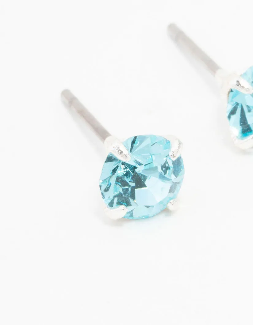Silver Circular Blue Bohemia Crystal Stud Earrings 5 MM
