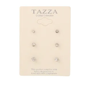 SILVER CRYSTAL 4MM 3MM AND 2MM SET OF 3 STUD EARRING #FW-E104 (SHCE6)
