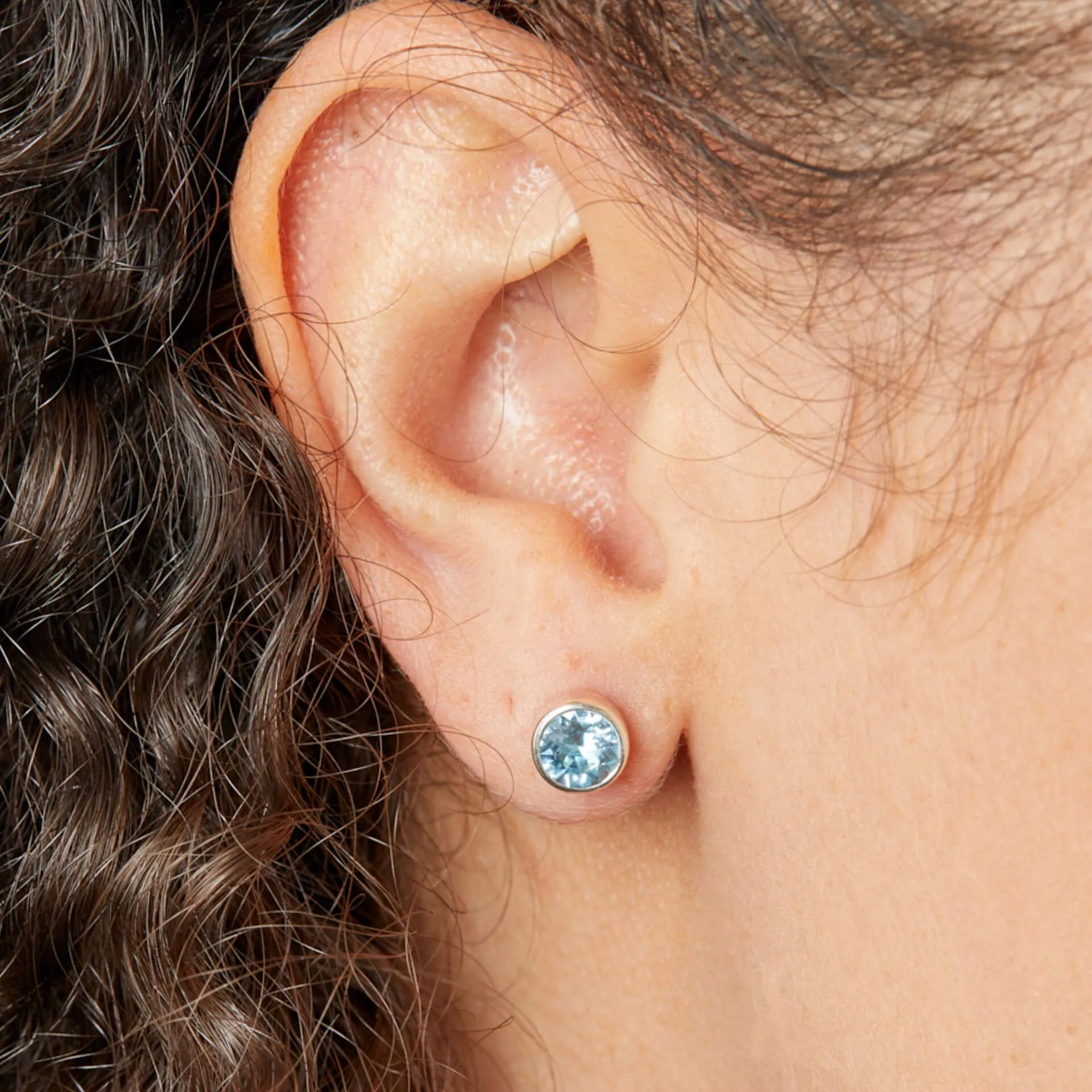 Silver Crystal Birthstone Stud Earrings (March)