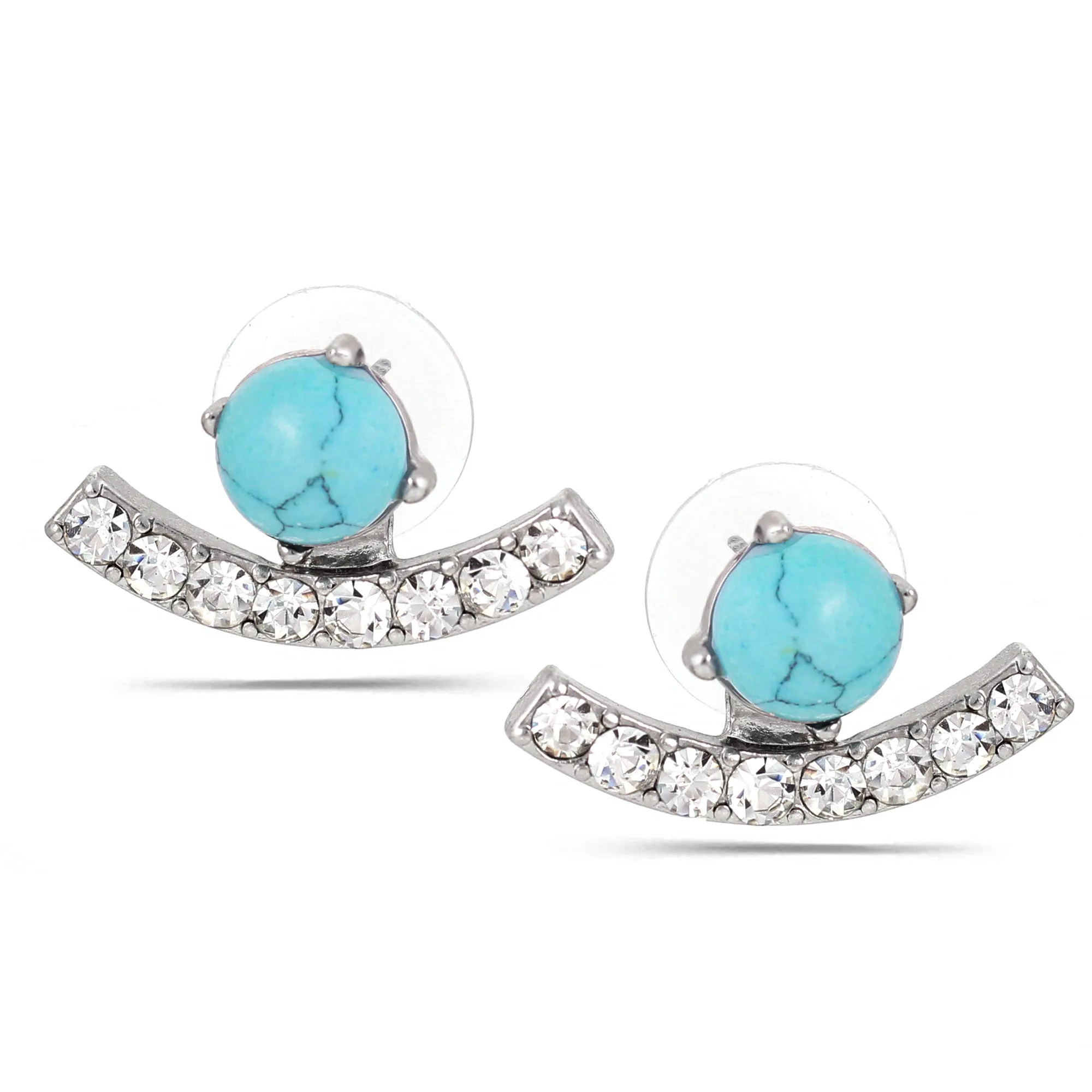 SILVER CRYSTAL TURQUOISE STUD  EARRINGS #ADX6800301 (SHB2)