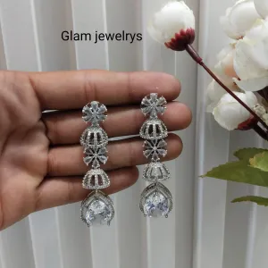Silver Cz American Diamond Earrings Anushka Indian Jewellery