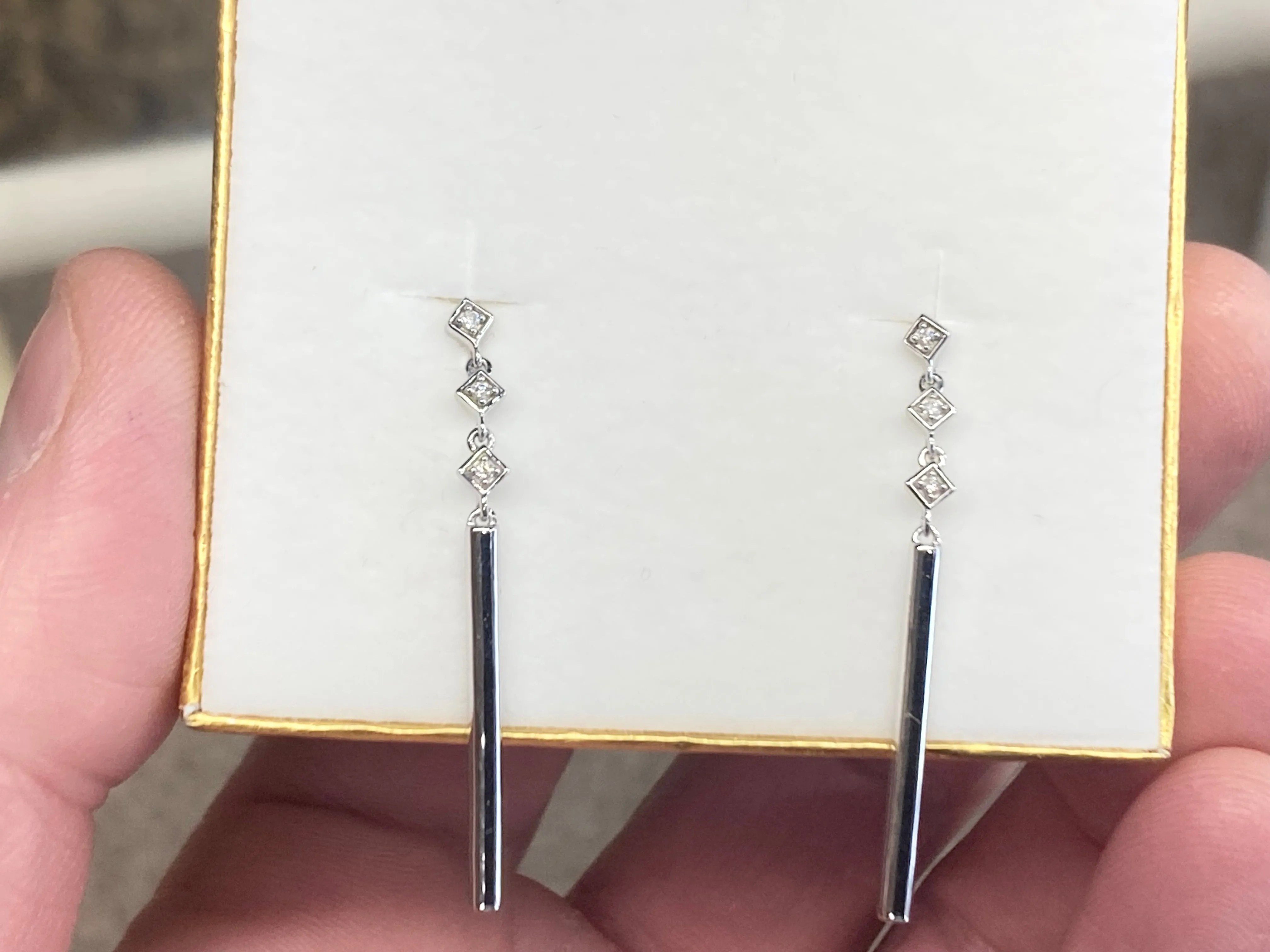 Silver Diamond Dangle Earrings