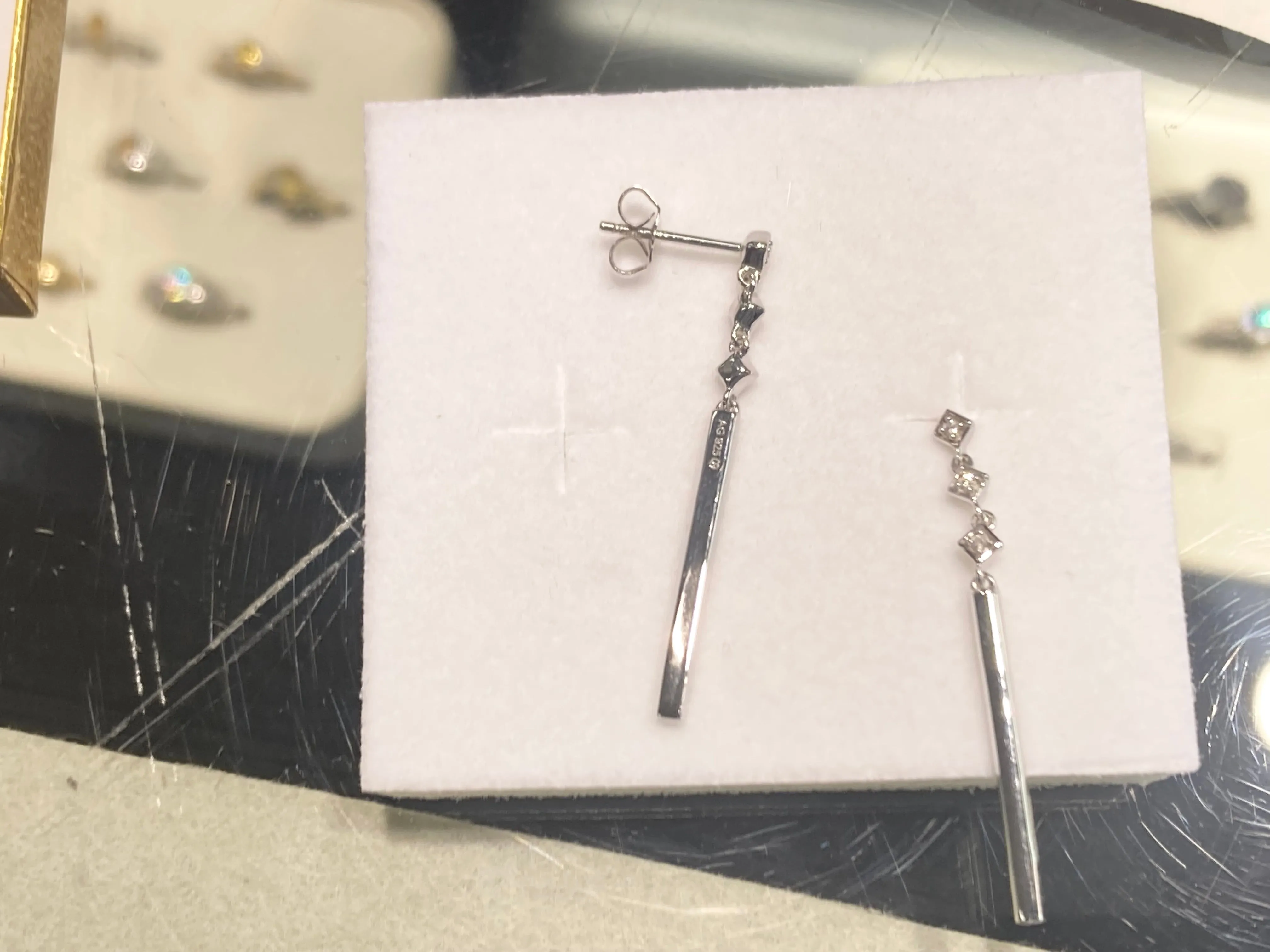 Silver Diamond Dangle Earrings