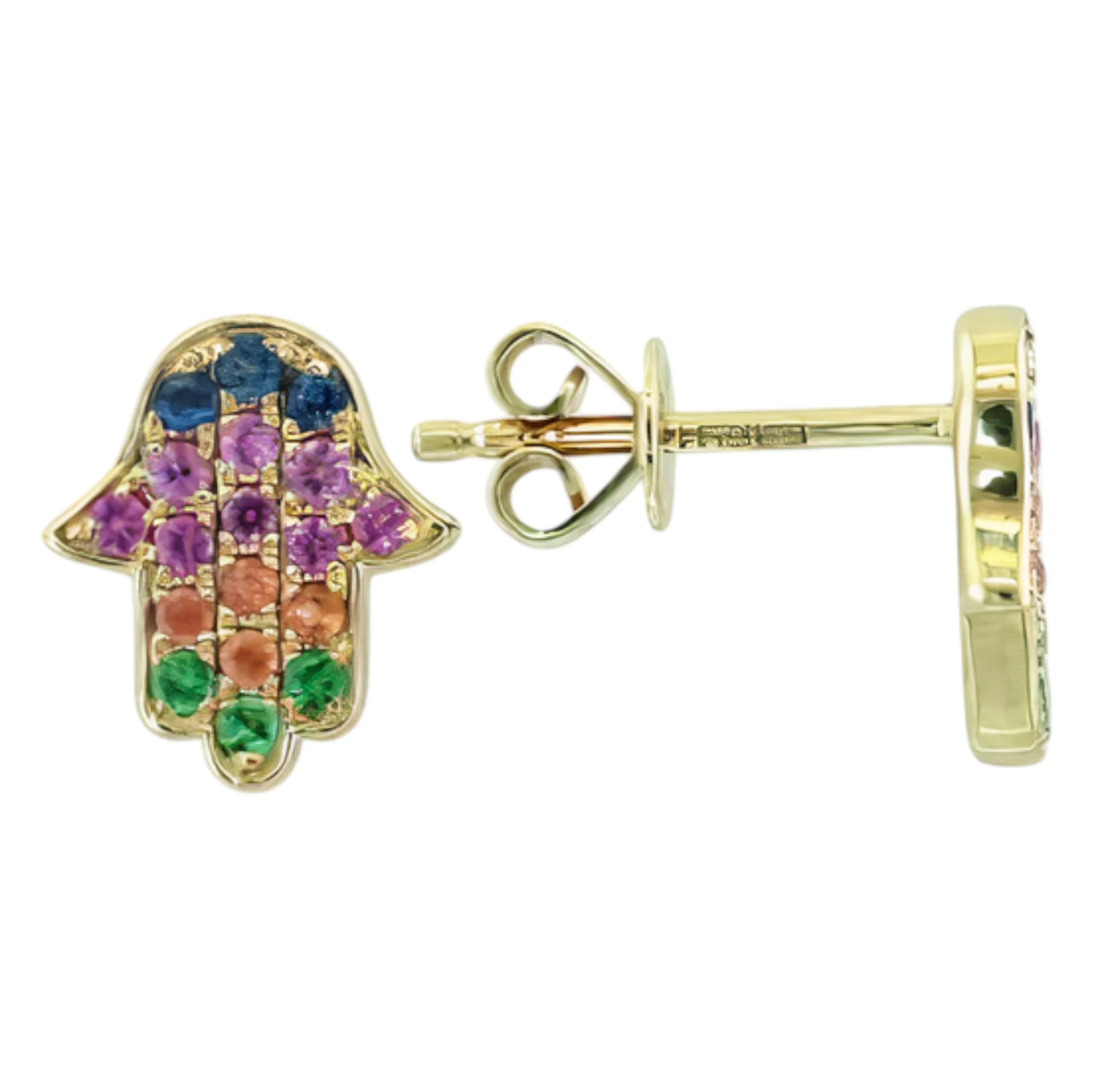 Silver EFFY YG 0.35 CT Multicolor Sapphire Hamsa Earrings