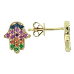 Silver EFFY YG 0.35 CT Multicolor Sapphire Hamsa Earrings