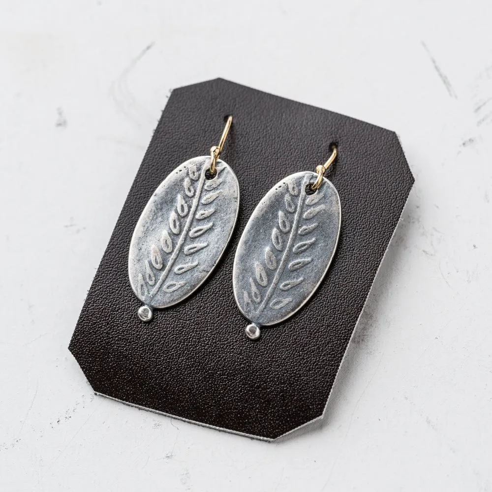 Silver Fern Oval Earrings