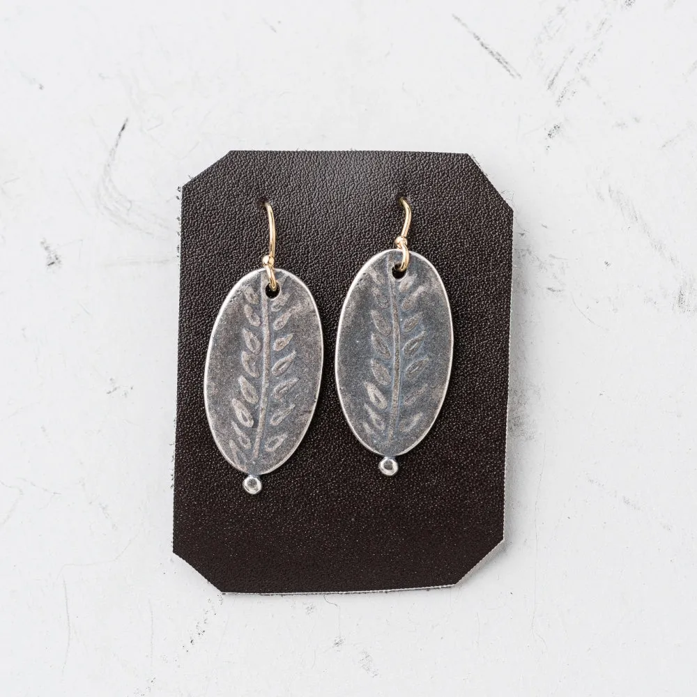 Silver Fern Oval Earrings