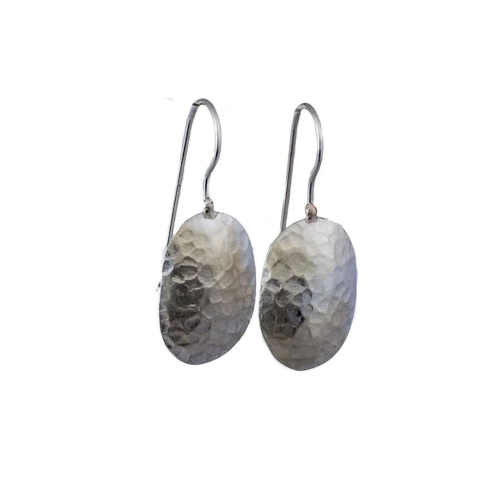 Silver Geo Oval Earrings