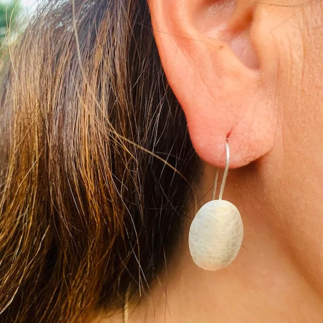 Silver Geo Oval Earrings