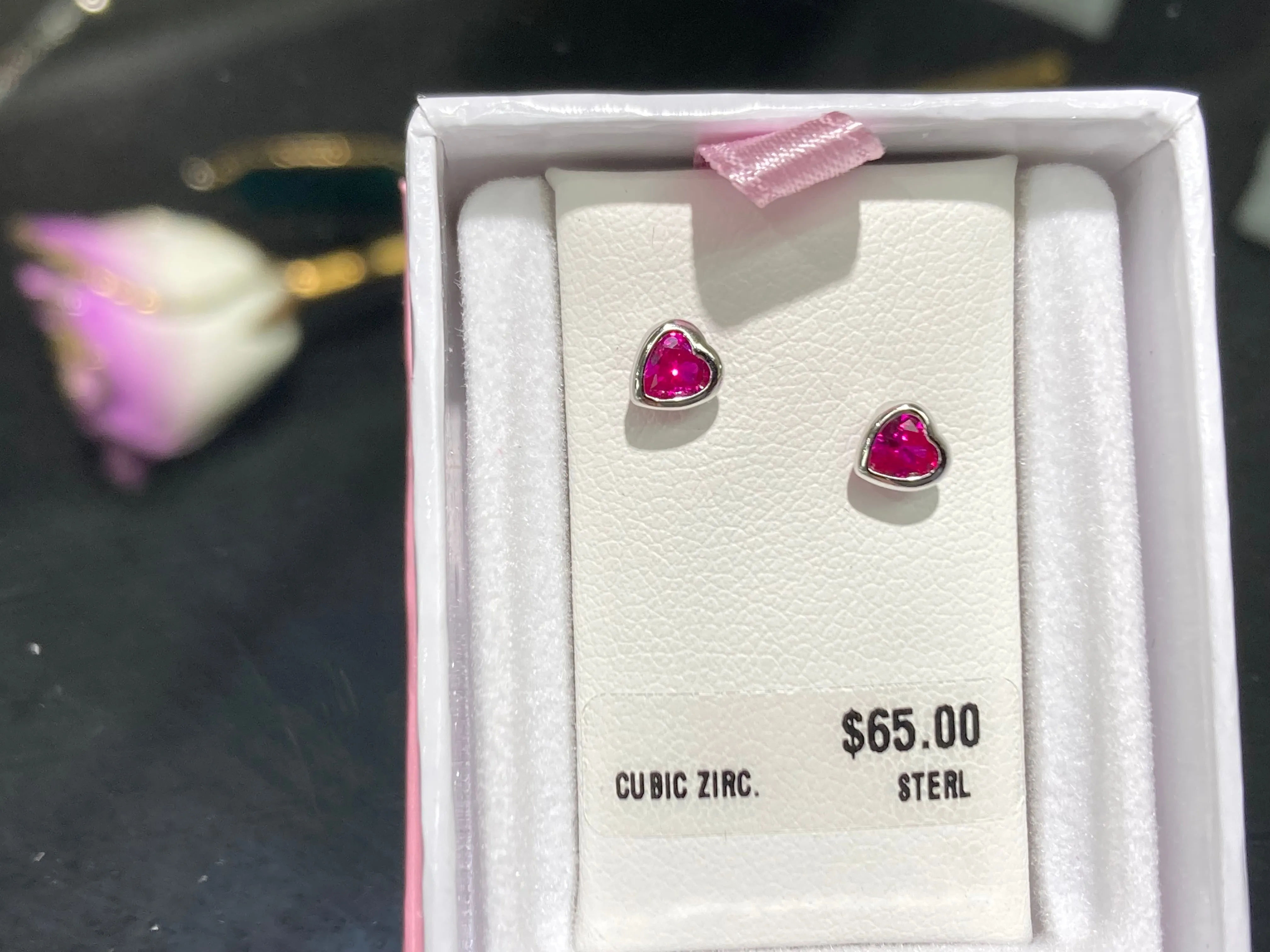 Silver Heart Shaped Red Cubic Zirconia Baby Earrings
