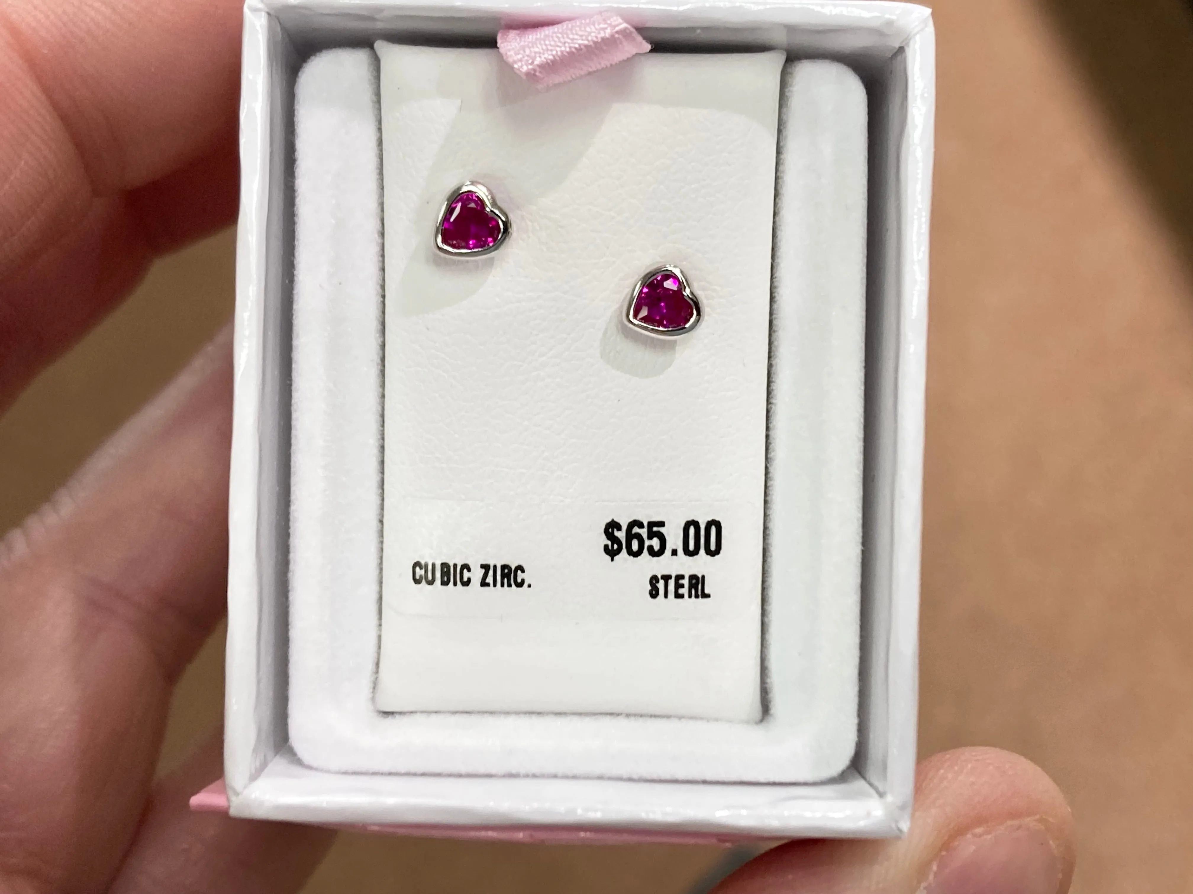 Silver Heart Shaped Red Cubic Zirconia Baby Earrings