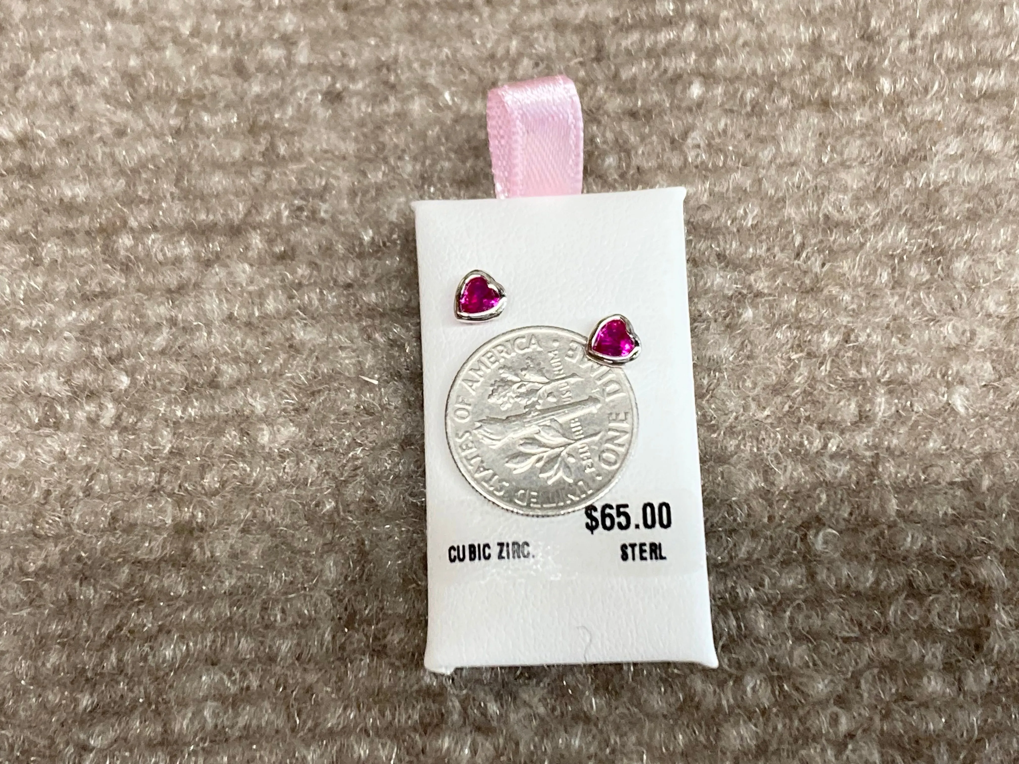 Silver Heart Shaped Red Cubic Zirconia Baby Earrings