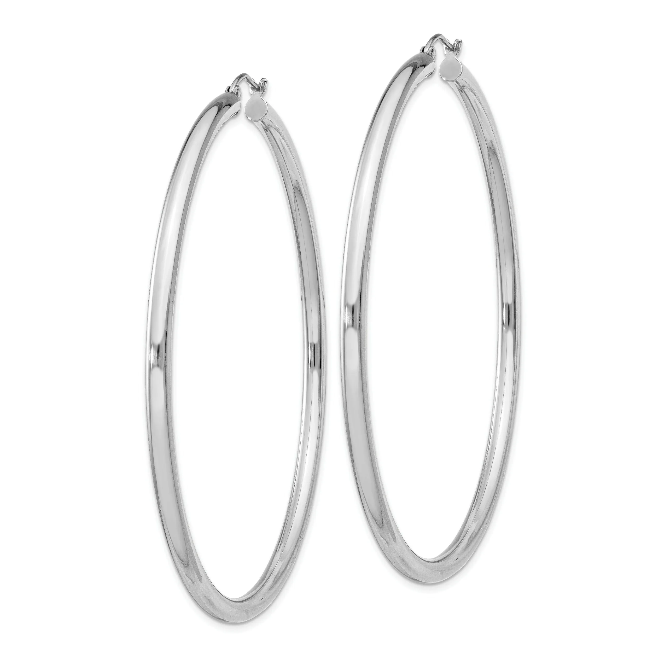 Silver Hollow Round Hoop Hinged Earrings