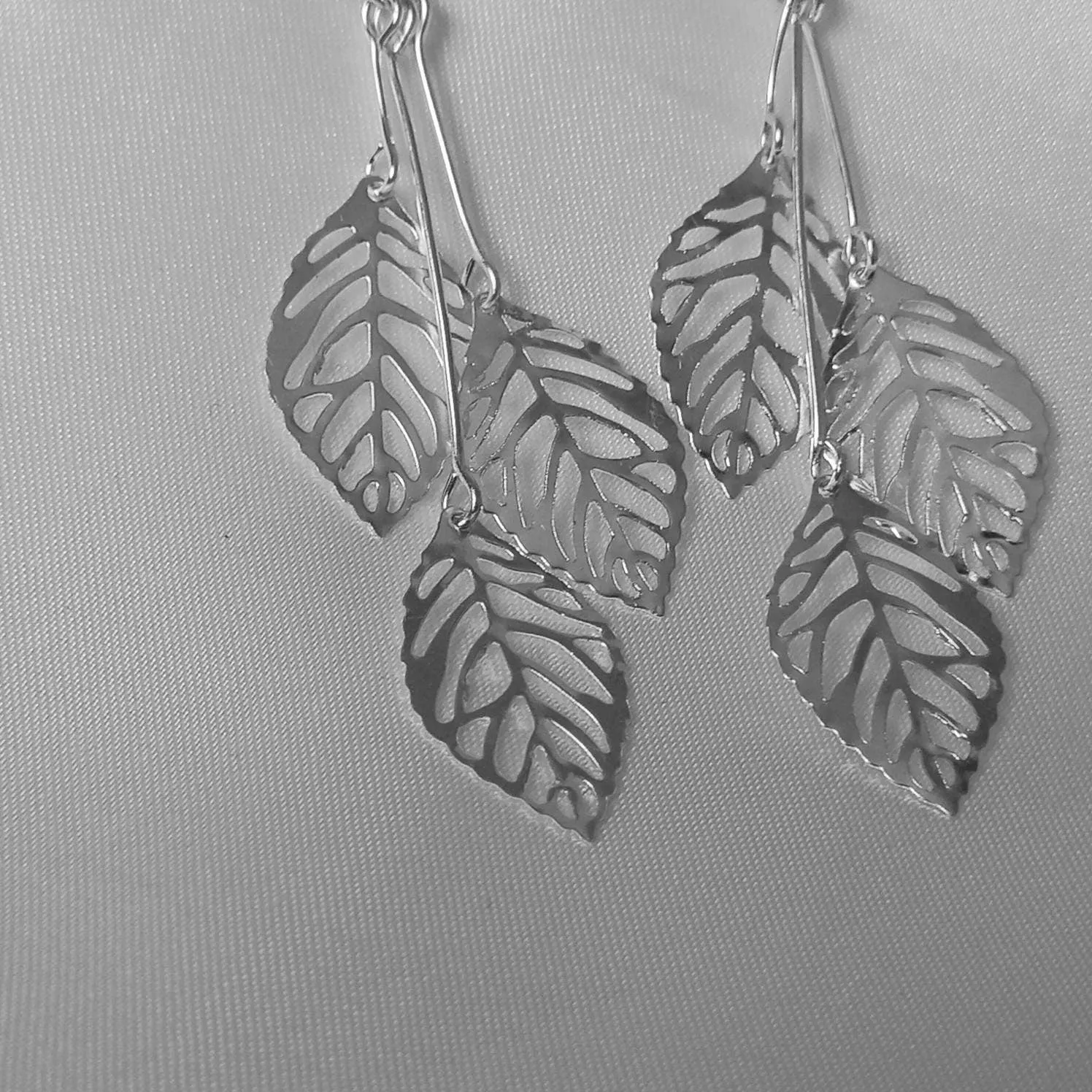 Silver Leaf Drop Earrings - Lightweight Drop Earrings,Lighweight Silver Earrings,Leaf Earrings,Silver Earrings In The UK,Silver Jewellery