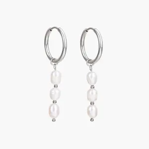 Silver Lustrous Cascade Pearl Hoop Earrings