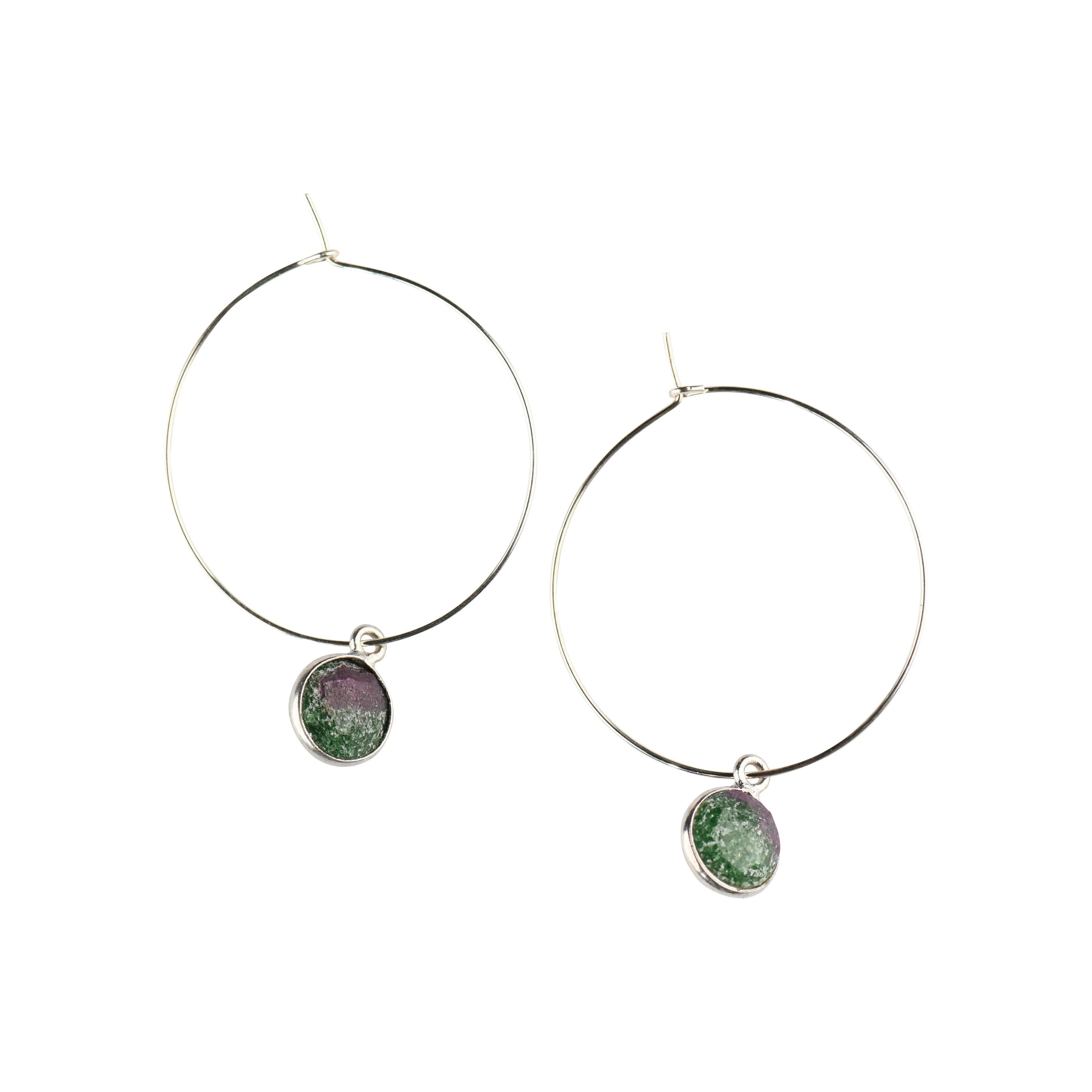 Silver Margi Hoops in Ruby Zoisite